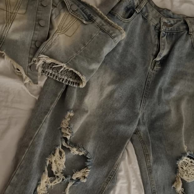 빈티지 데미지 청 투피스 세트 탑 청바지 여름