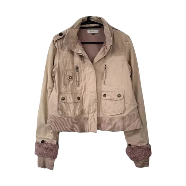 Beige Cropped Cotton Jacket