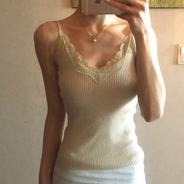 레이스 골지 끈나시 아이보리 새상품