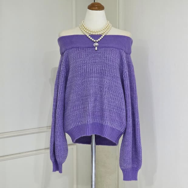 EGOIST 일본빈티지)퍼플 오프숄더 오네갸루st 로맨틱 모리걸니트스웨터