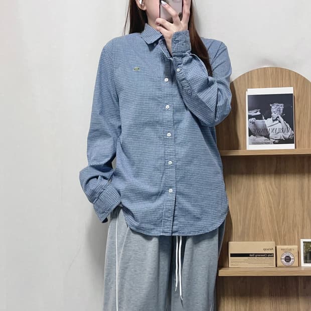 [정품] 라코스테 네이비 체크 셔츠 [ M ]