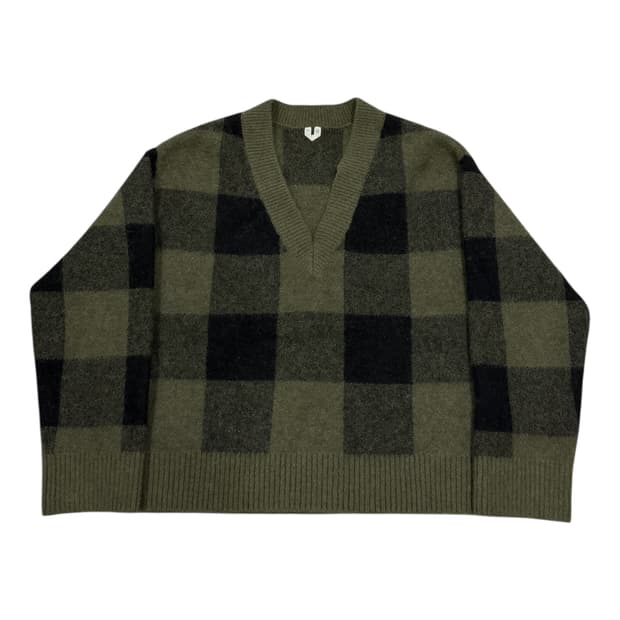 아르켓 알파카 블렌드 브이넥 체크 니트 그린 S