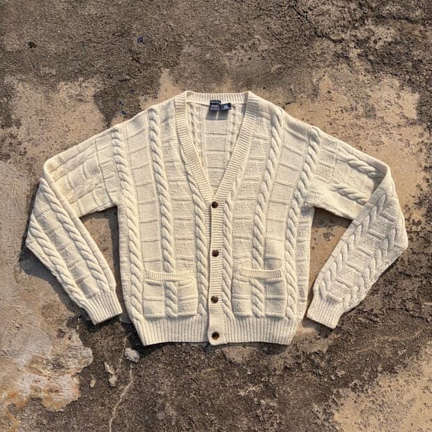 80s GANT 빈티지 울 핸드 니트 가디건 L