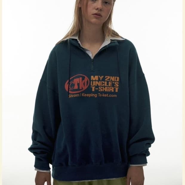 테켓 엉클 하프집업 스웻셔츠 블루그린 M