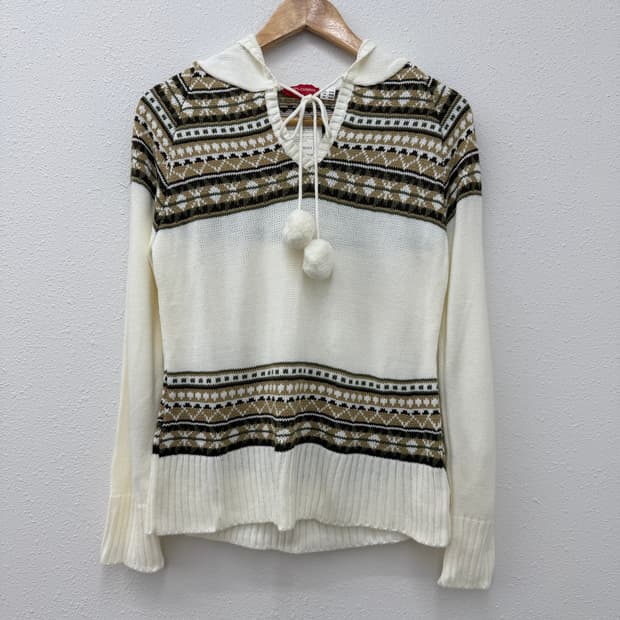 빈티지 explorer 노르딕 리본 후드 니트