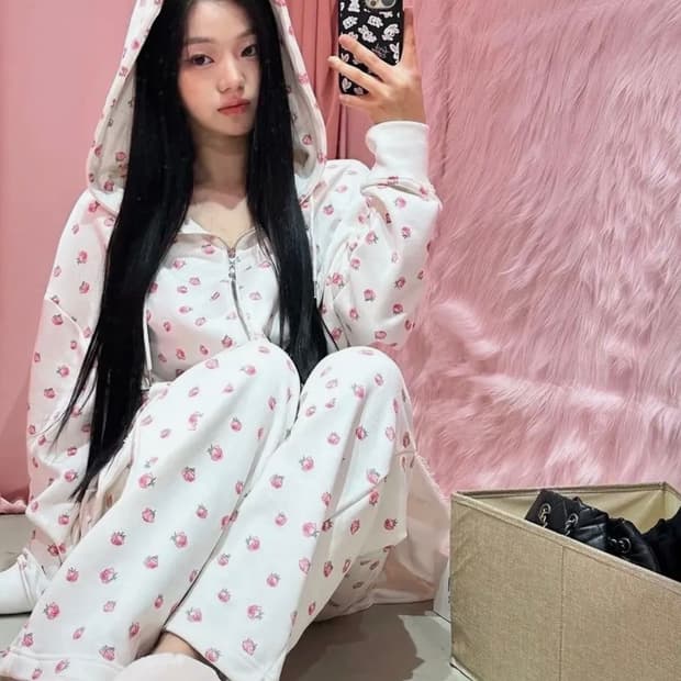 유희 후드집업 플라워 패턴 후드집업