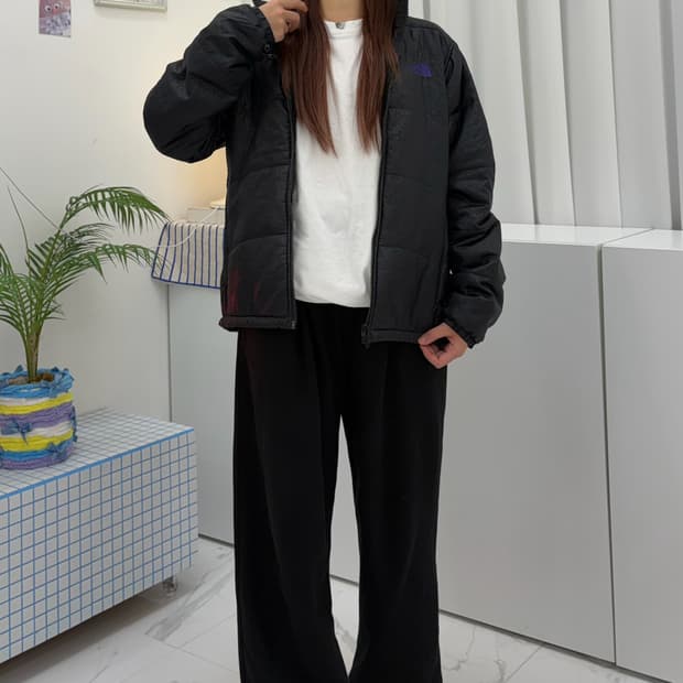 노스페이스 블랙 퍼플 자수로고 페이즐리 플라워패턴(90)