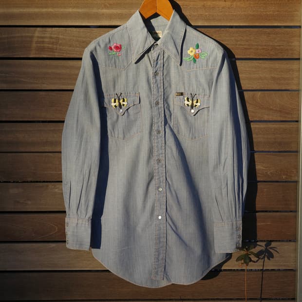 70‘s Lee 핸드 자수 샴브레이 셔츠