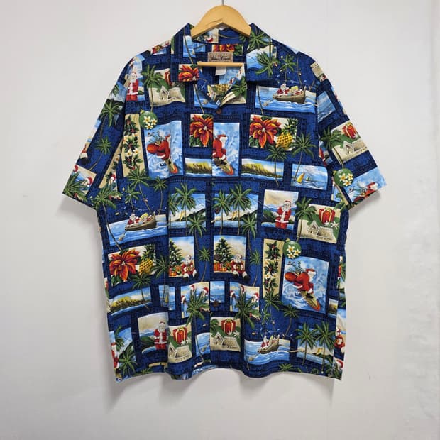 2XL) 80's Blue Hawaii 빈티지 하와이안 셔츠
