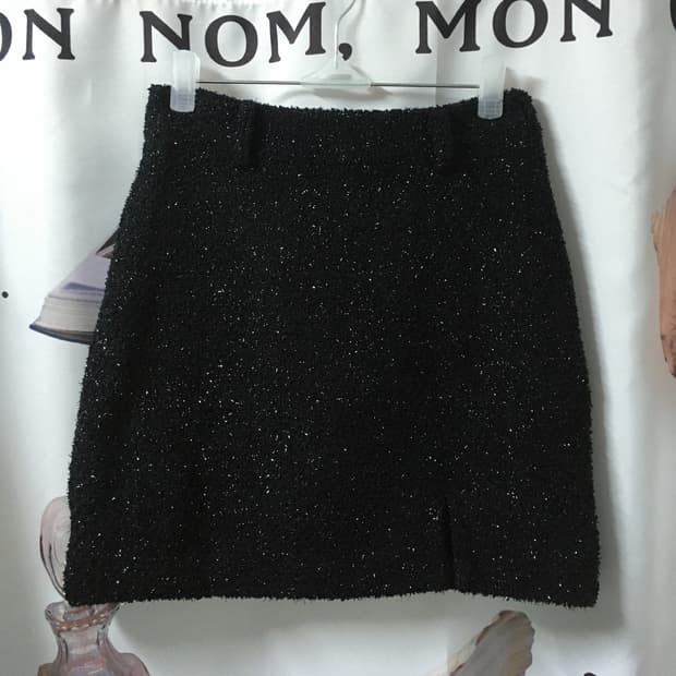 클라따 트위드 스커트 블랙
