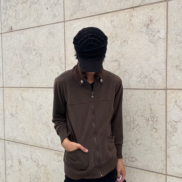 “PLG” Y2K star Detail Brown Zip Up
