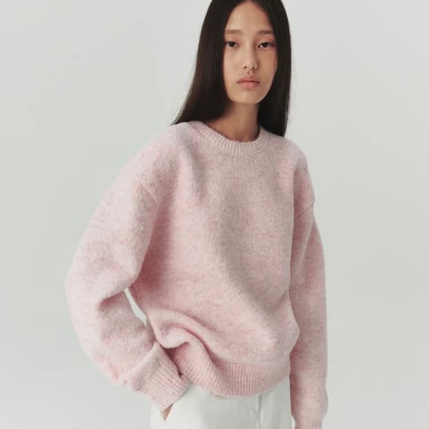르바 풀오버 라운드 울 니트 샤벳 핑크