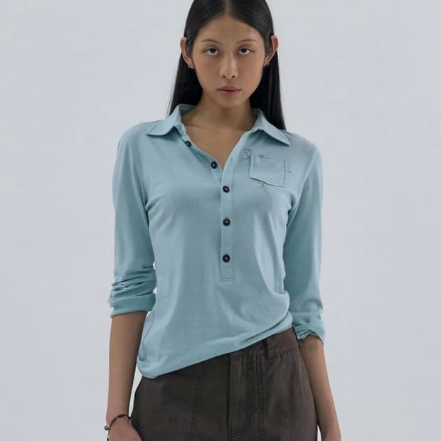 웰빙익스프레스 Button up 3/4 Sleeve Sky Blue M