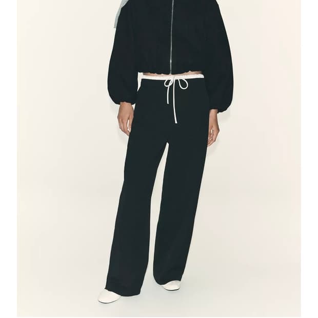 zara 자라 더블 웨이스트 와이드 팬츠 블랙