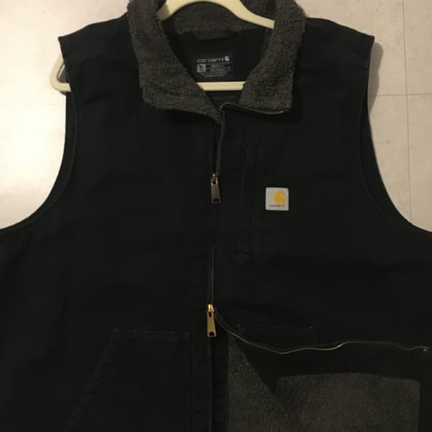 Carhartt-루즈 핏 워시트 덕 셰르파 안간 모크넥 조끼 블랙(XL)