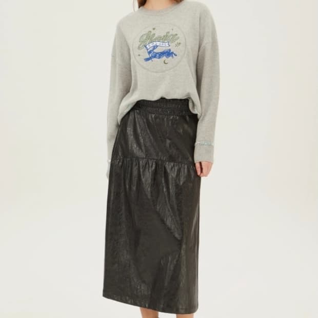 BENETTON 볼륨 레더 밴딩 롱 스커트 42