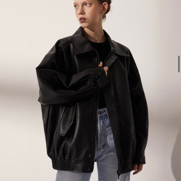 레이디볼륨 465-1 비건 레더 오버핏 자켓