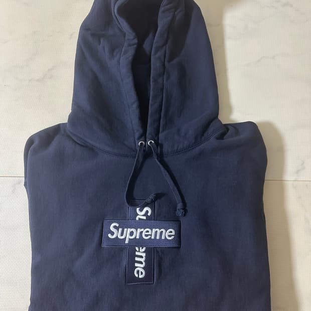 슈프림 크로스박스로고 후드 네이비xl