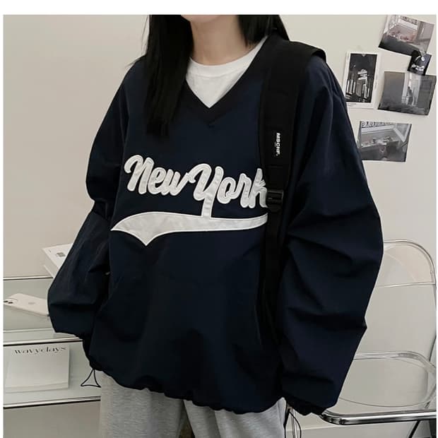 꼬맹 뉴욕패치 브이넥 나일론 바람막이 맨투맨