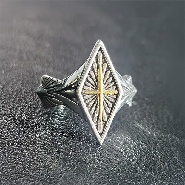 Tetra Cross 실버 남자 엔틱 빈티지 선물 십자가 반지