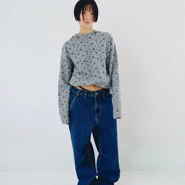 플리즈프로젝트 Waffle Hood, Floral Gray