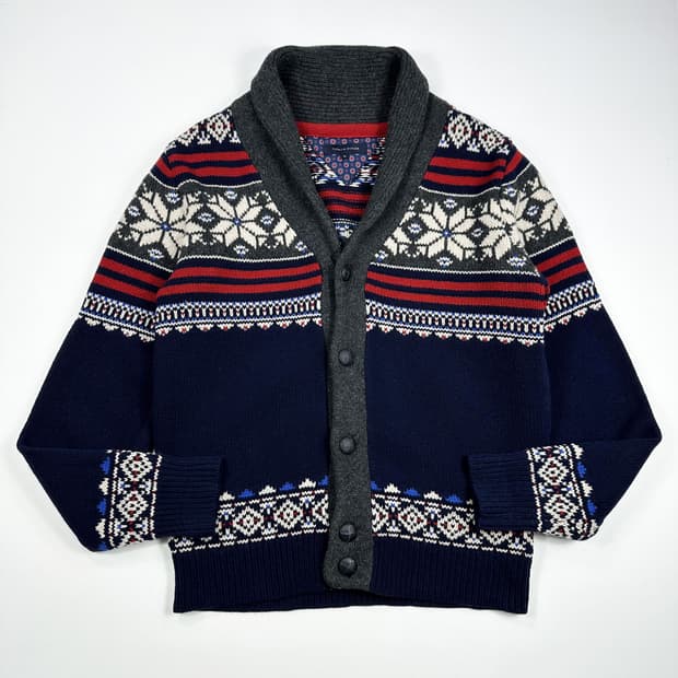 타미힐피거 클래식 노르딕패턴 숄카라 니트 가디건 XL