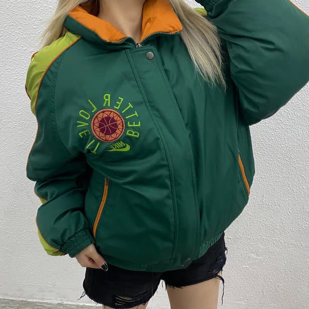 90s 나이키 자수로고 그린 리버시블 패딩 105
