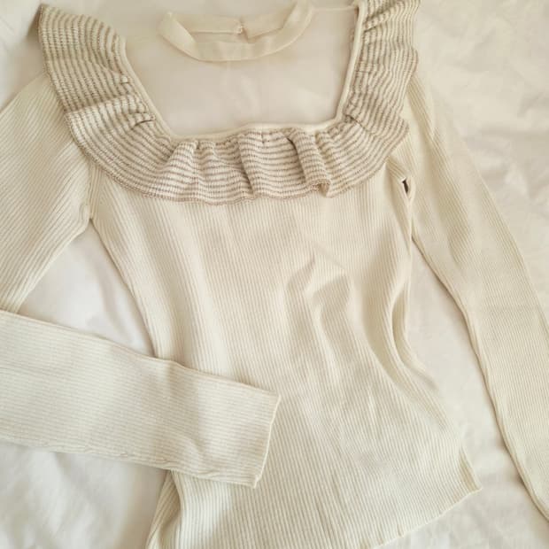 Ivory Square-Neck Ruffle Knit Top