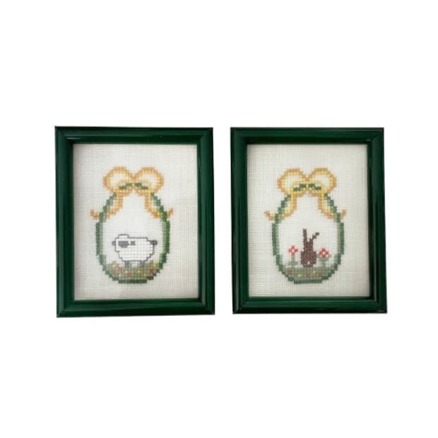 독일 빈티지 십자수 액자 토끼와 양