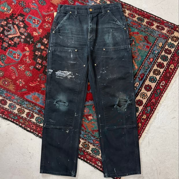 OG USA Made 칼하트 블랙 더블니 칼하트 B01 워크팬츠 썩블니