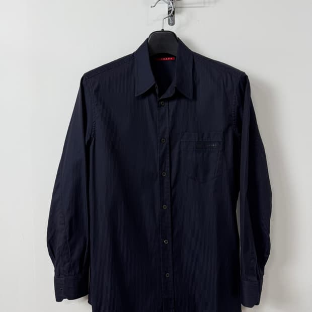 프라다 블랙 탭 스트라이프 셔츠 