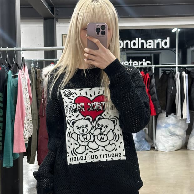 히스테릭 글래머 퍽베어 그물 니트