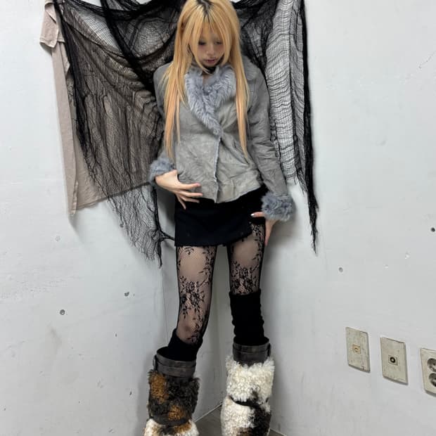 Y2K Grey Fur Trimming Jacket