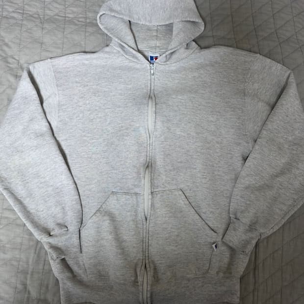 [L] 90s USA 러셀 애슬레틱 후드집업 라이트 그레이 ver.크롭
