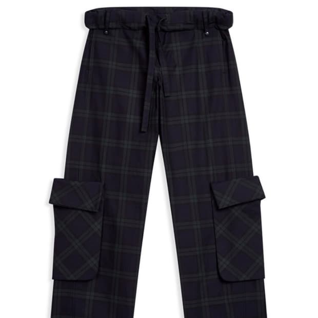 ROLLED WAIST TARTAN CARGO PANTS, GREEN