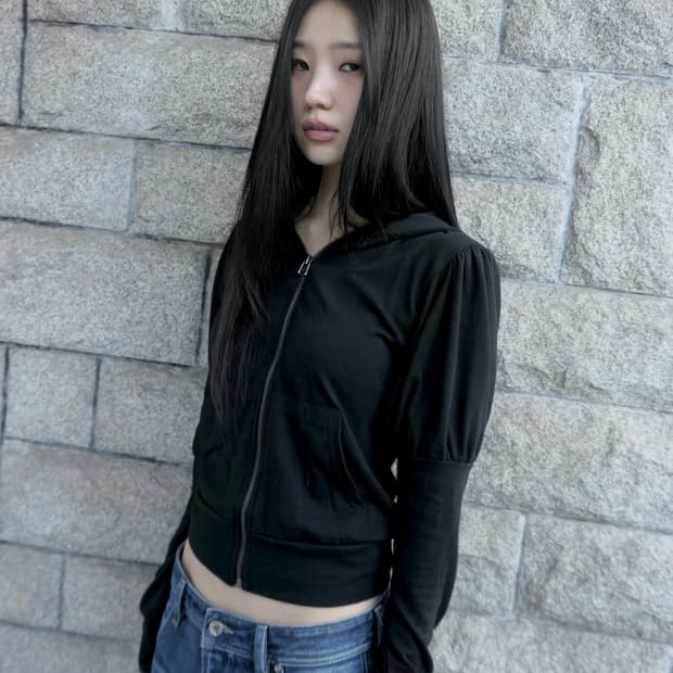 디에이디 퍼프 후드 집업 블랙