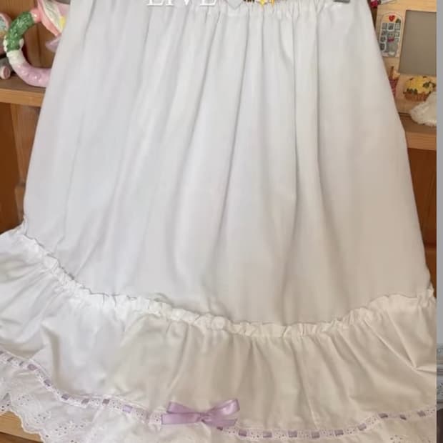 빈티지 화이트 연보라 리본 속치마 스커트 