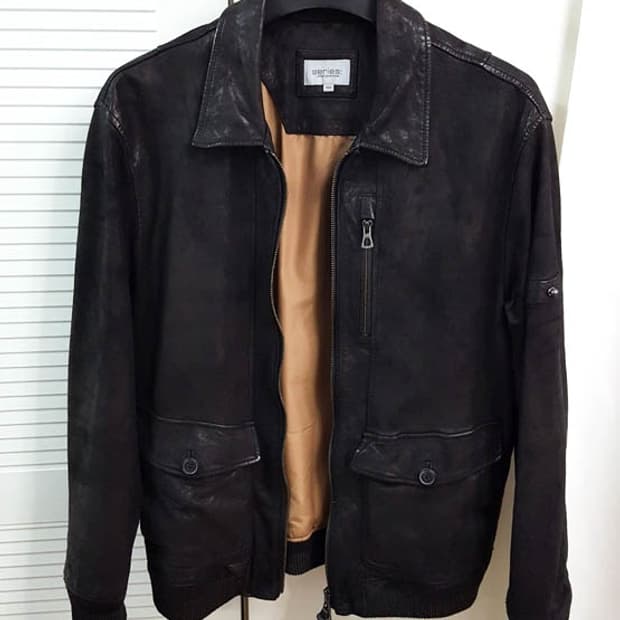 코오롱 시리즈 빈티지 블루종 가죽 점퍼 