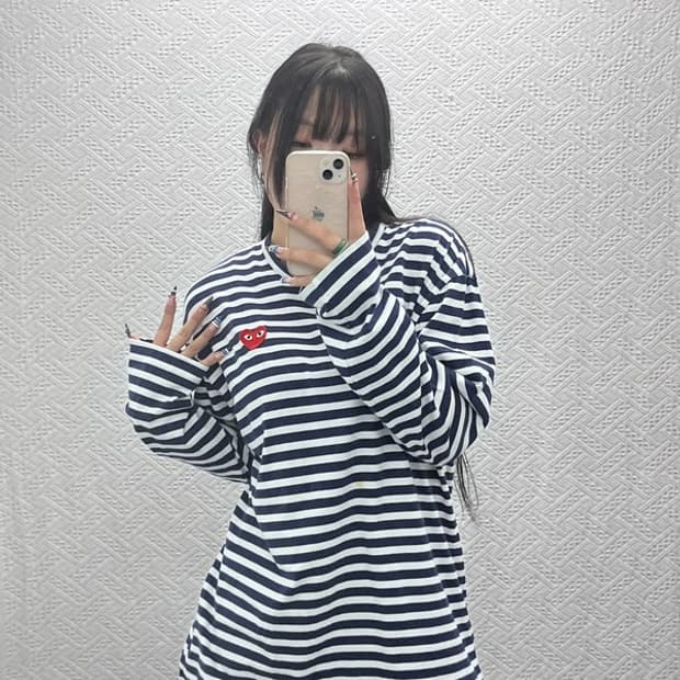 꼼데가르송 하트패치 키치무드 스트라이프 롱슬리브 XXL C07839