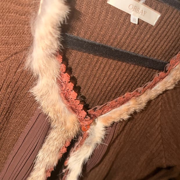 토끼 퍼 가디건 오리엔탈 페어리 브라운 갸루 Y2K