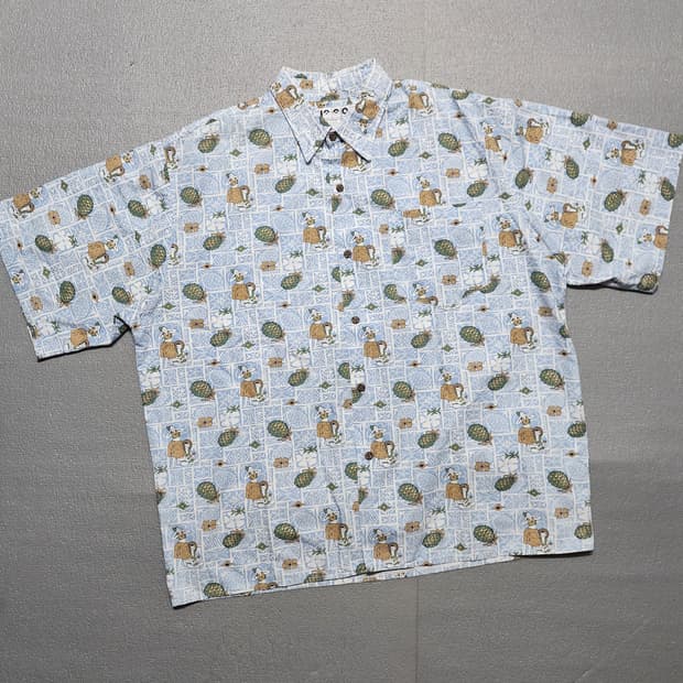 USA 빈티지 반팔 블루패턴 하와이안 셔츠