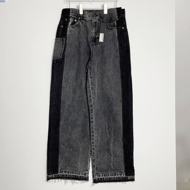 A2 노이어(Noirer) 새상품 콘트라스트 더블 워싱 와이드 데님 팬츠