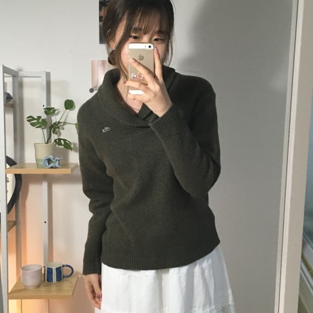 라코스테 카키 울 니트