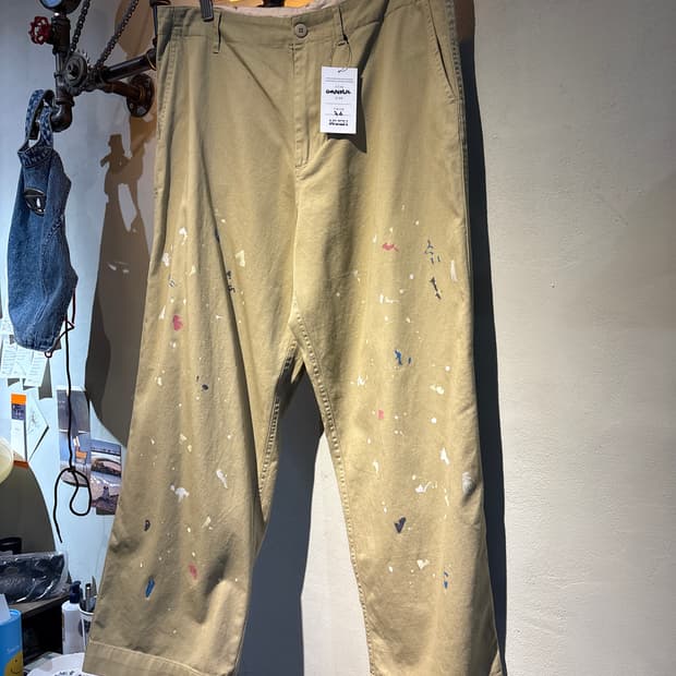 베이지 프린팅 코튼 팬츠