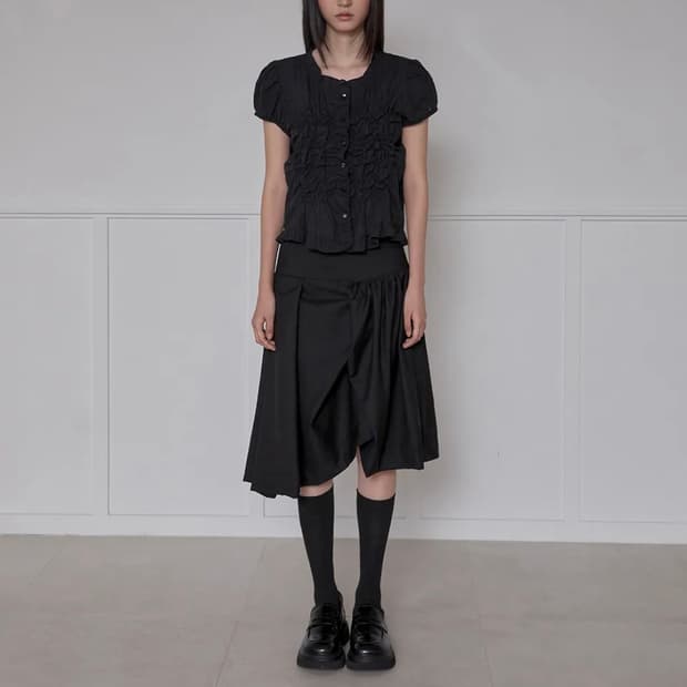 플레어업 Asymmetrical Draped Midi Skirt