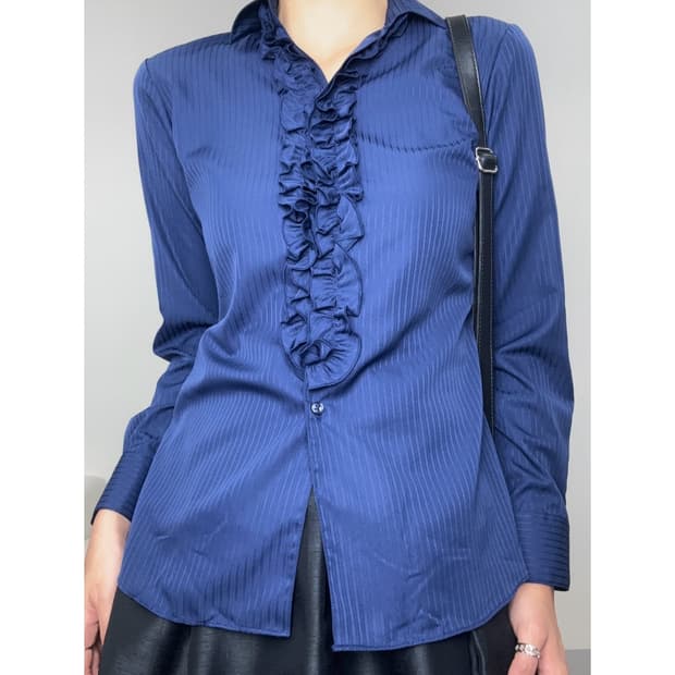 빈티지 네이비 블라우스 셔츠