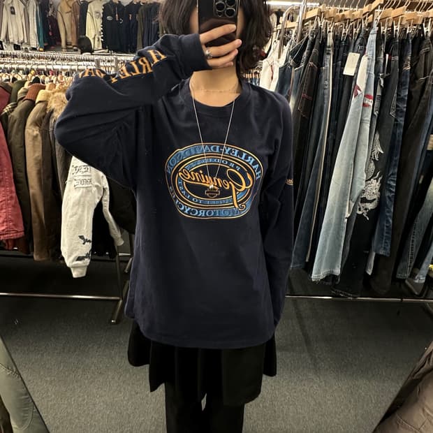 XL)할리데이비슨 빈티지 DAYTONA 프린팅 네이비 롱슬리브