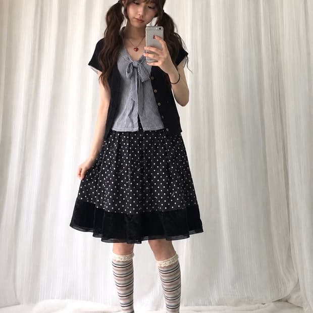 쇼콜라 네이비 도트 코디 set
