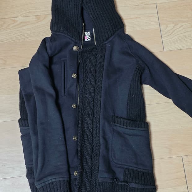 y2k 니트 하이넥 후드집업 블랙