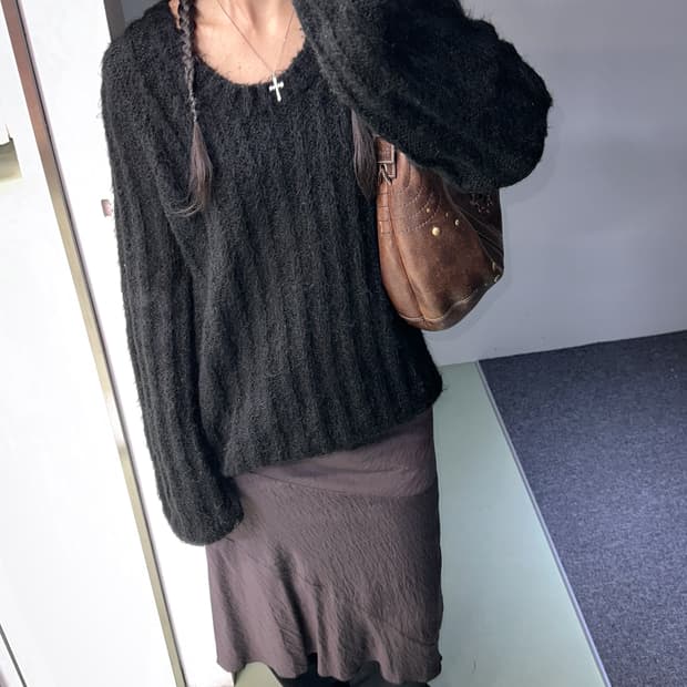 black ribbed long knit
